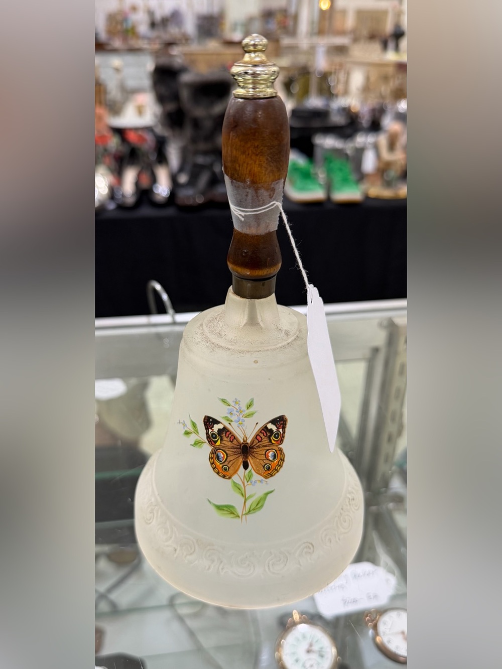 Rare Vintage Viking Glass 1985 Butterfly Flowers Frosted Glass Bell